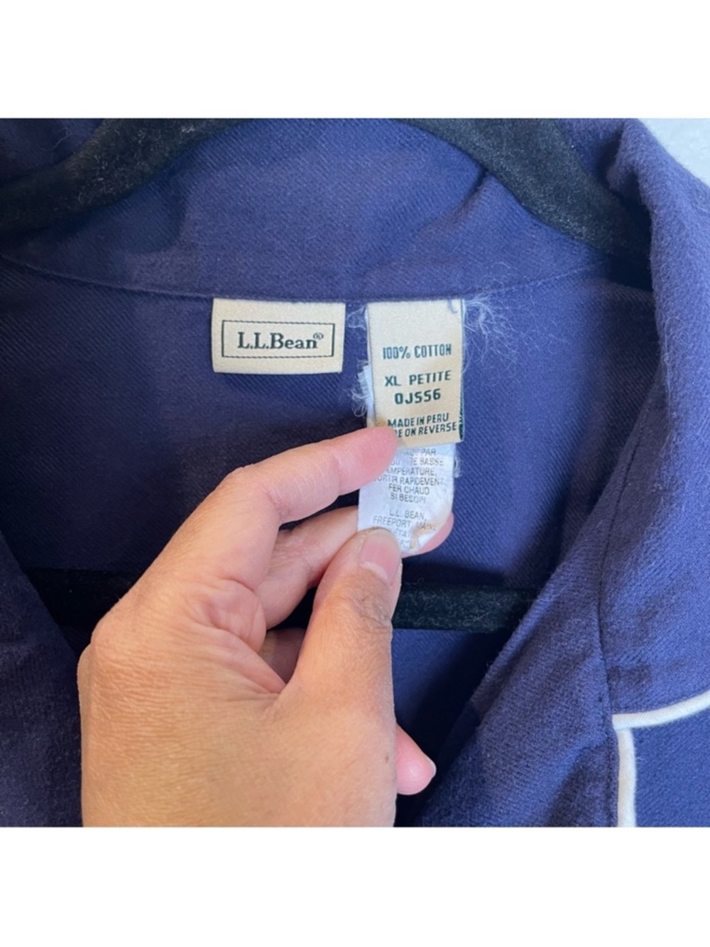 L.L. Bean Solid Flannel Pajama PJ Set Size XLP Navy Petite Warm Cozy Loungewear - Picture 3 of 12